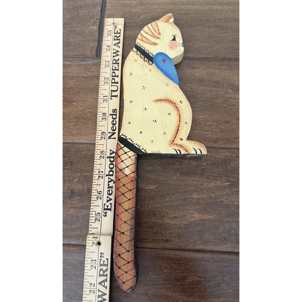 Vintage Wooden Cat Shelf Sitter Figure Hand Painted Folk Art Kitty 14" Tall